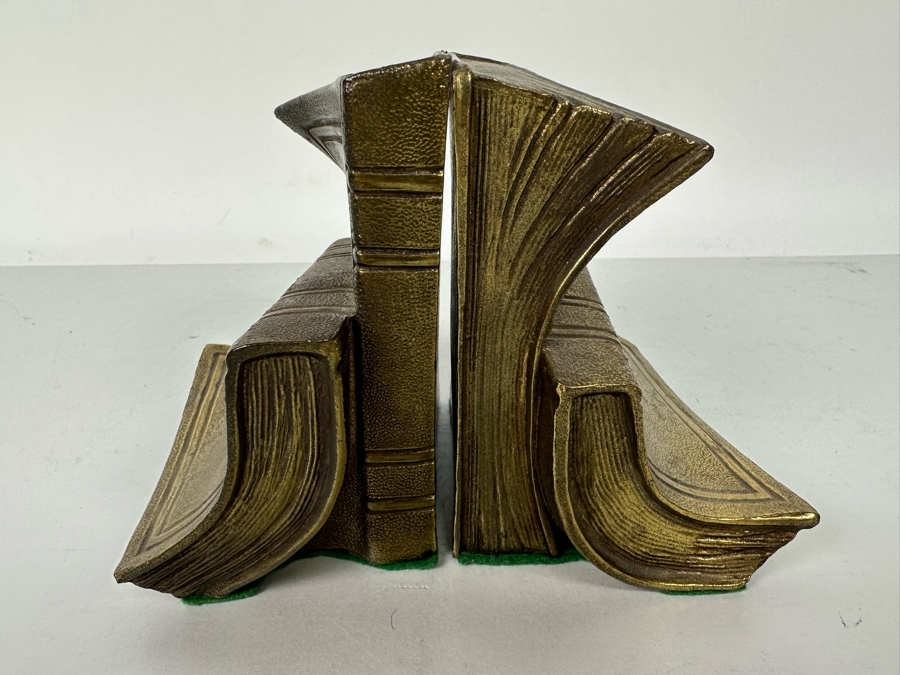 Pair Of Brass Book Themed Bookends 7W X 5D X 5H [Photo 3]