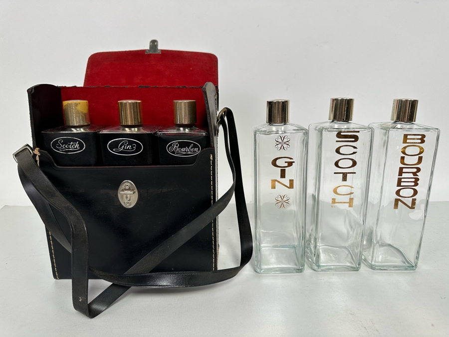 Set Of Two Retro Gin, Scotch & Bourbon Glass Bottles Barware 8H 6 Bottles Total [Photo 3]