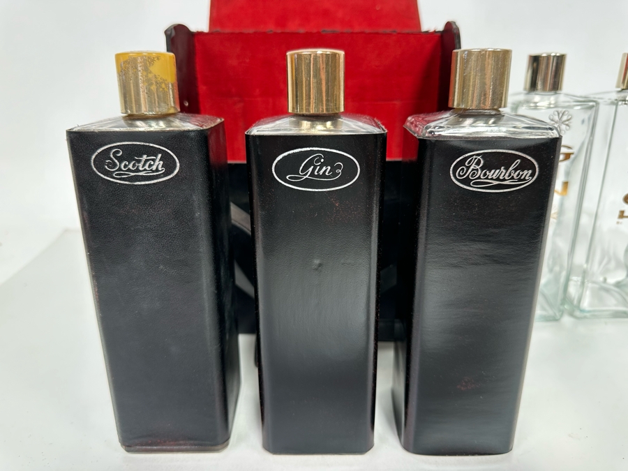 Set Of Two Retro Gin, Scotch & Bourbon Glass Bottles Barware 8H 6 Bottles Total [Photo 6]