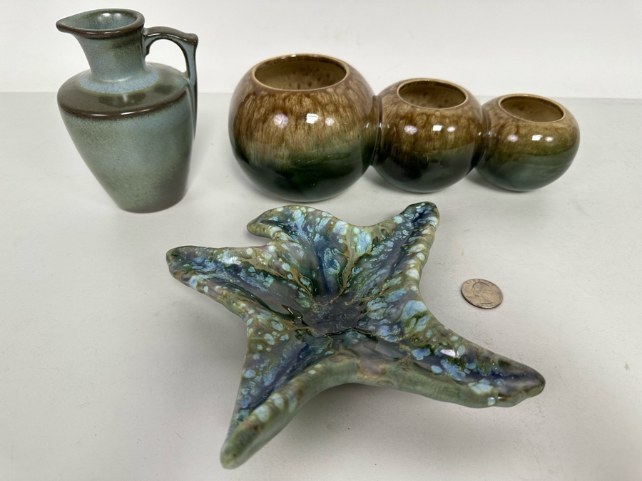 Three Mid-Century Pottery Pieces: Monterey Pottery Starfish Sculpture 8.5W, Hull Pottery Three Section Ball Planter 9.5W And Small Frankoma Pottery Vessel 5H [Photo 3]