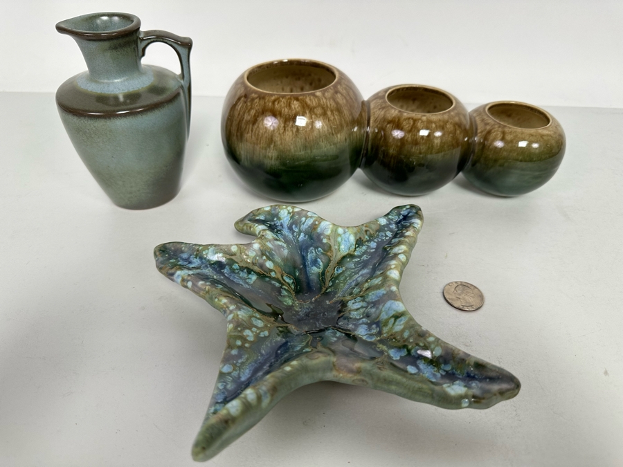 Three Mid-Century Pottery Pieces: Monterey Pottery Starfish Sculpture 8.5W, Hull Pottery Three Section Ball Planter 9.5W And Small Frankoma Pottery Vessel 5H [Photo 2]