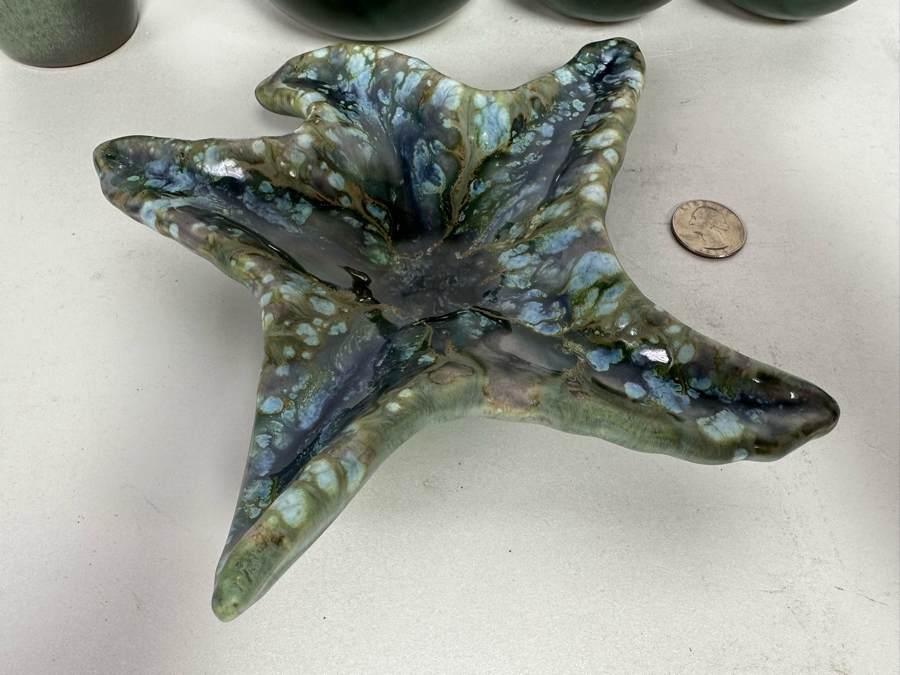 Three Mid-Century Pottery Pieces: Monterey Pottery Starfish Sculpture 8.5W, Hull Pottery Three Section Ball Planter 9.5W And Small Frankoma Pottery Vessel 5H [Photo 4]