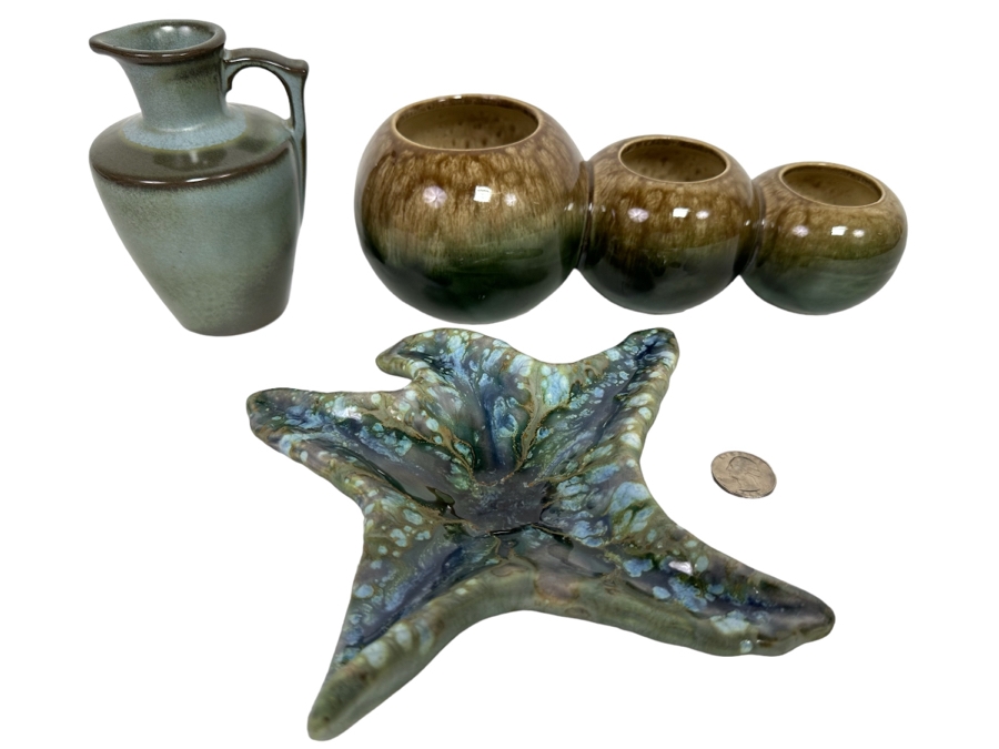 Three Mid-Century Pottery Pieces: Monterey Pottery Starfish Sculpture 8.5W, Hull Pottery Three Section Ball Planter 9.5W And Small Frankoma Pottery Vessel 5H [Photo 1]