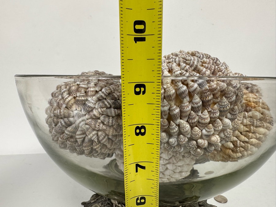 Centerpiece Bowl With Silverplate Stand Filled With Organic Shell Spheres Balls 13R X 9H [Photo 15]