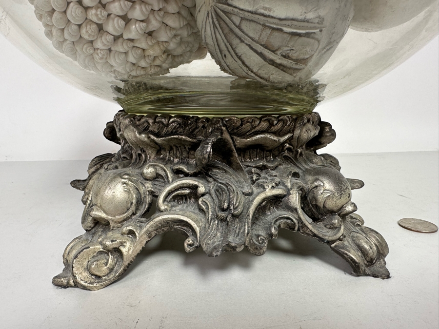 Centerpiece Bowl With Silverplate Stand Filled With Organic Shell Spheres Balls 13R X 9H [Photo 5]