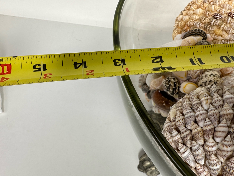 Centerpiece Bowl With Silverplate Stand Filled With Organic Shell Spheres Balls 13R X 9H [Photo 14]
