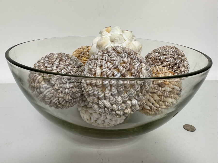Centerpiece Bowl With Silverplate Stand Filled With Organic Shell Spheres Balls 13R X 9H [Photo 17]
