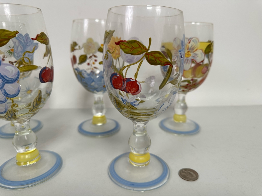 Seven Hand Painted Stemware Glasses 7.5H [Photo 5]