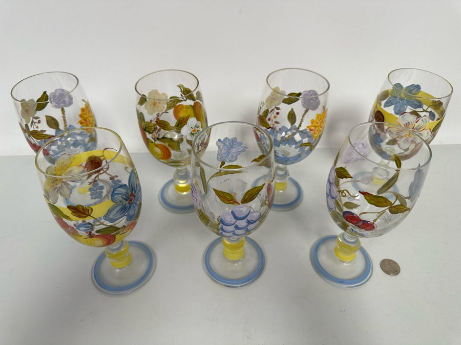 Seven Hand Painted Stemware Glasses 7.5H [Photo 7]