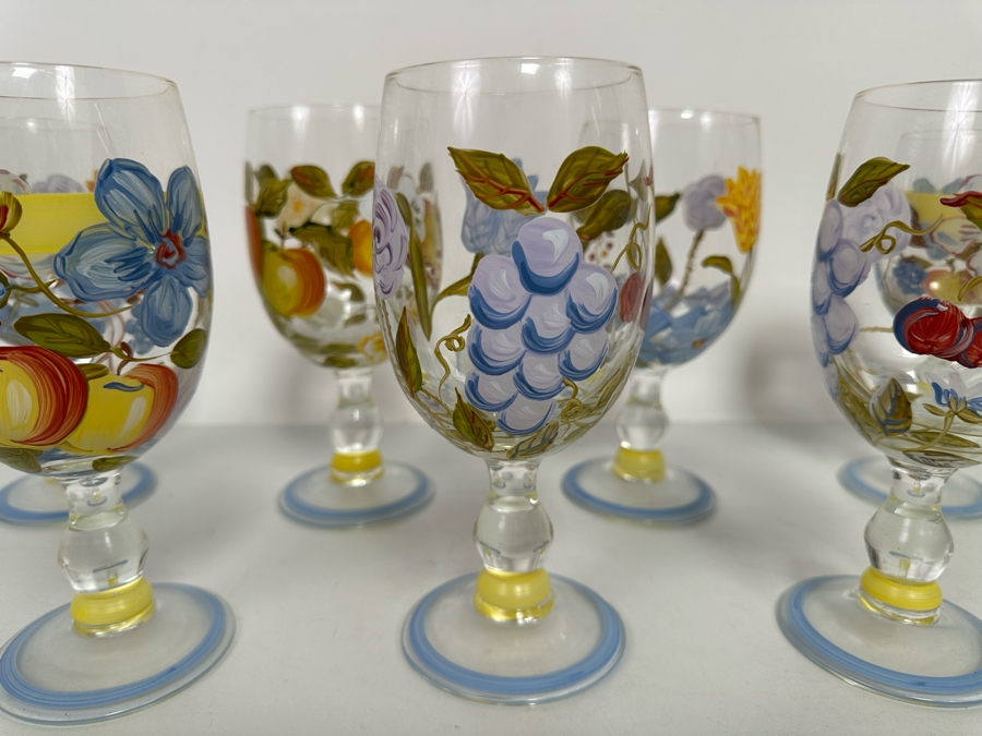 Seven Hand Painted Stemware Glasses 7.5H [Photo 4]