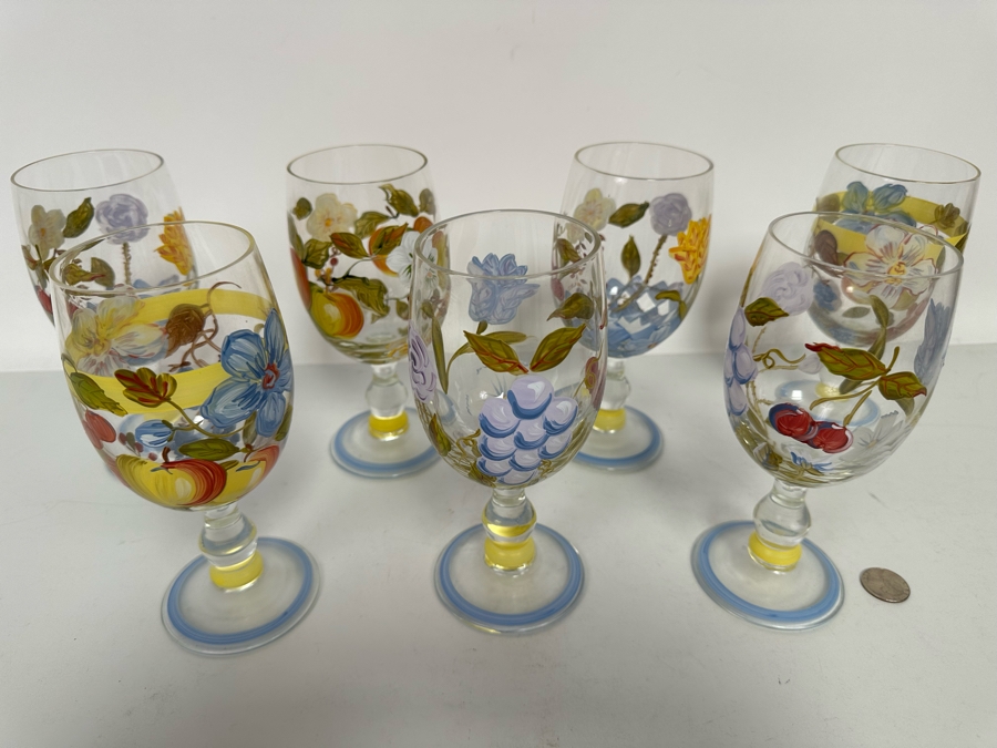 Seven Hand Painted Stemware Glasses 7.5H [Photo 3]