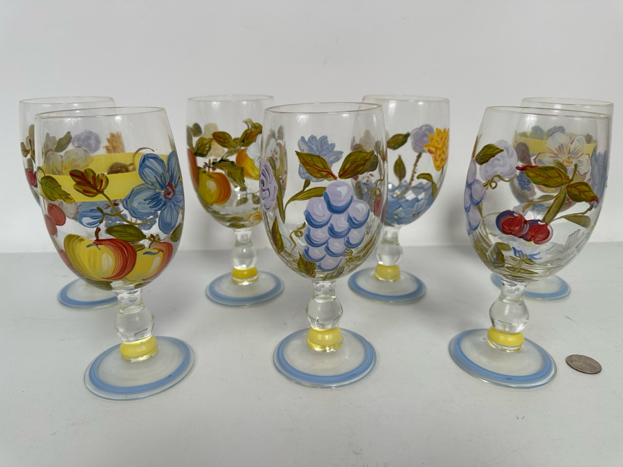 Seven Hand Painted Stemware Glasses 7.5H [Photo 2]