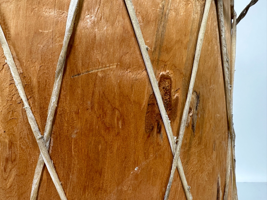 Large Vintage Native American Hide Covered Tom Tom Drum With Wooden Body 16W X 16.5H [Photo 6]