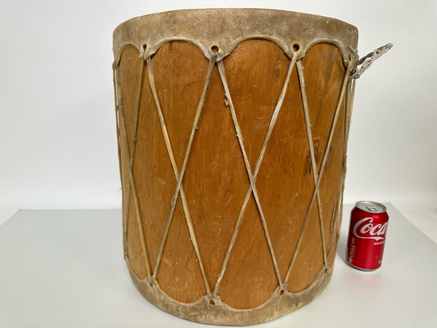 Large Vintage Native American Hide Covered Tom Tom Drum With Wooden Body 16W X 16.5H [Photo 3]