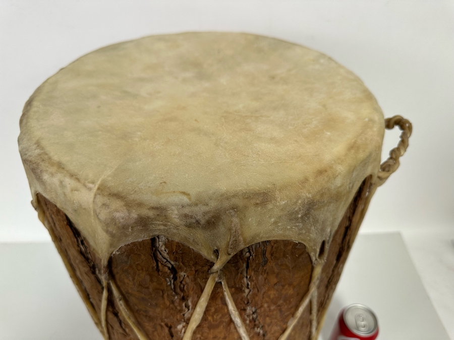 Large Vintage Native American Hide Covered Tom Tom Drum With Wooden Body 13W X 20H [Photo 4]