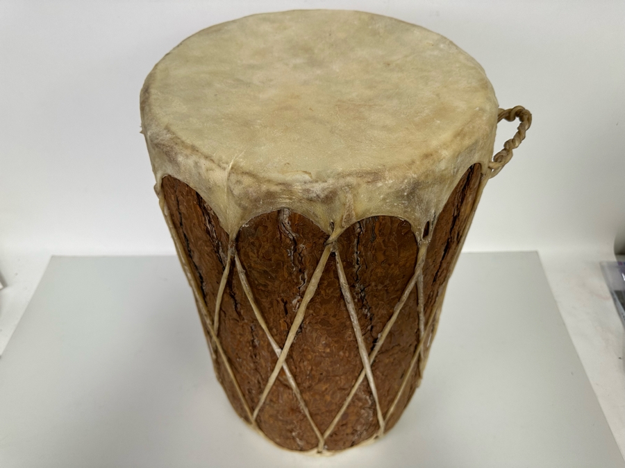 Large Vintage Native American Hide Covered Tom Tom Drum With Wooden Body 13W X 20H [Photo 6]