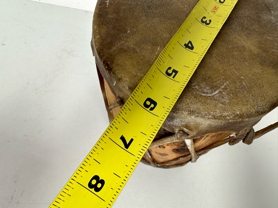 Small Vintage Native American Hide Covered Tom Tom Drum With Wooden Body 6W X 7.5H [Photo 7]