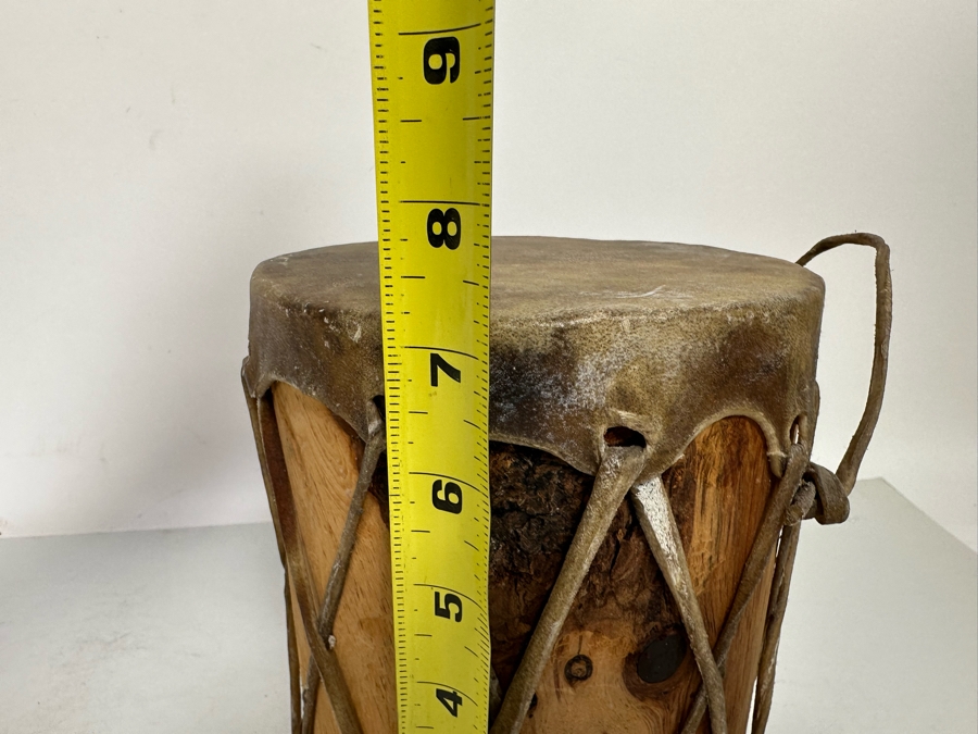 Small Vintage Native American Hide Covered Tom Tom Drum With Wooden Body 6W X 7.5H [Photo 9]