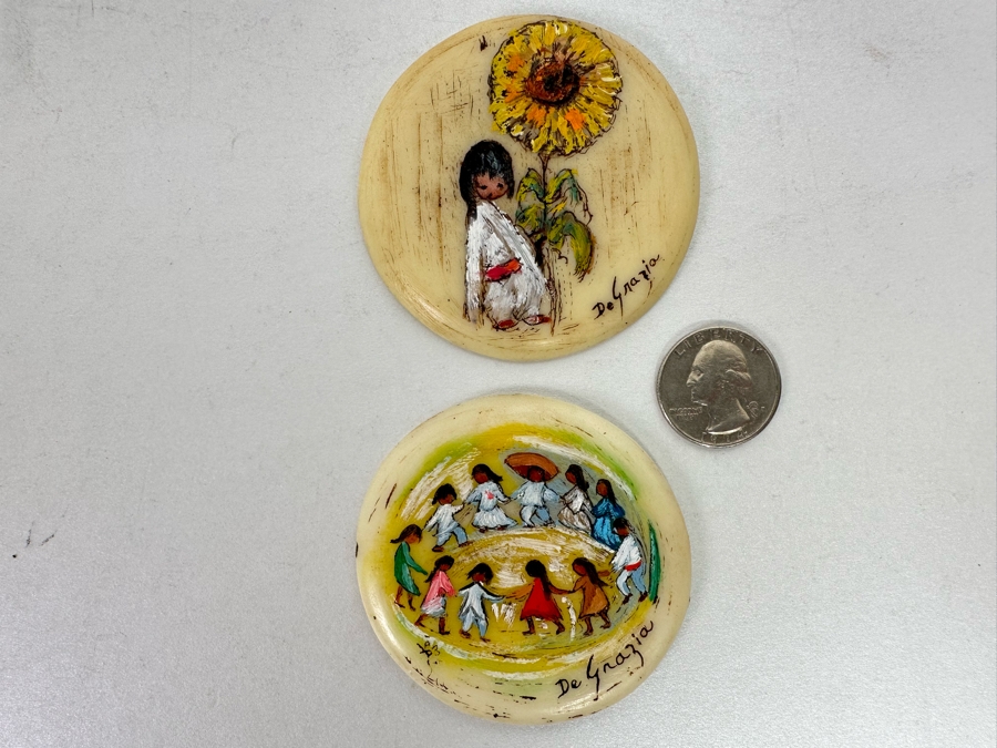 Pair Of Vintage Ted De Grazia Hand Painted Resin Pendants And Vintage 1985 De Grazia Goebel Figurine 5.5H [Photo 15]