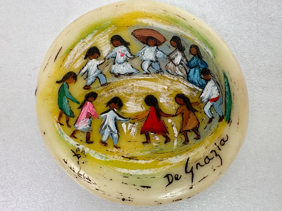 Pair Of Vintage Ted De Grazia Hand Painted Resin Pendants And Vintage 1985 De Grazia Goebel Figurine 5.5H [Photo 10]