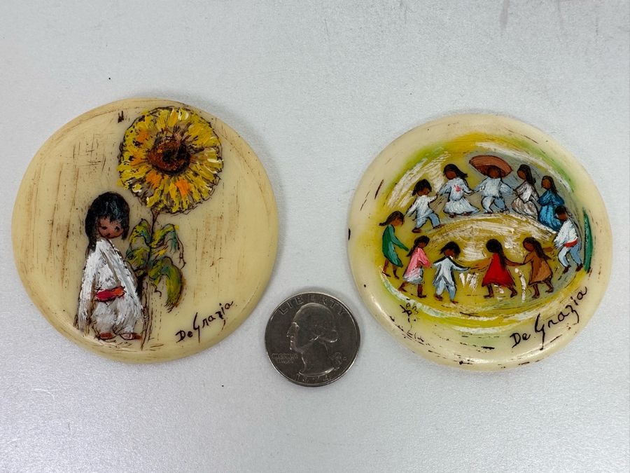 Pair Of Vintage Ted De Grazia Hand Painted Resin Pendants And Vintage 1985 De Grazia Goebel Figurine 5.5H [Photo 4]