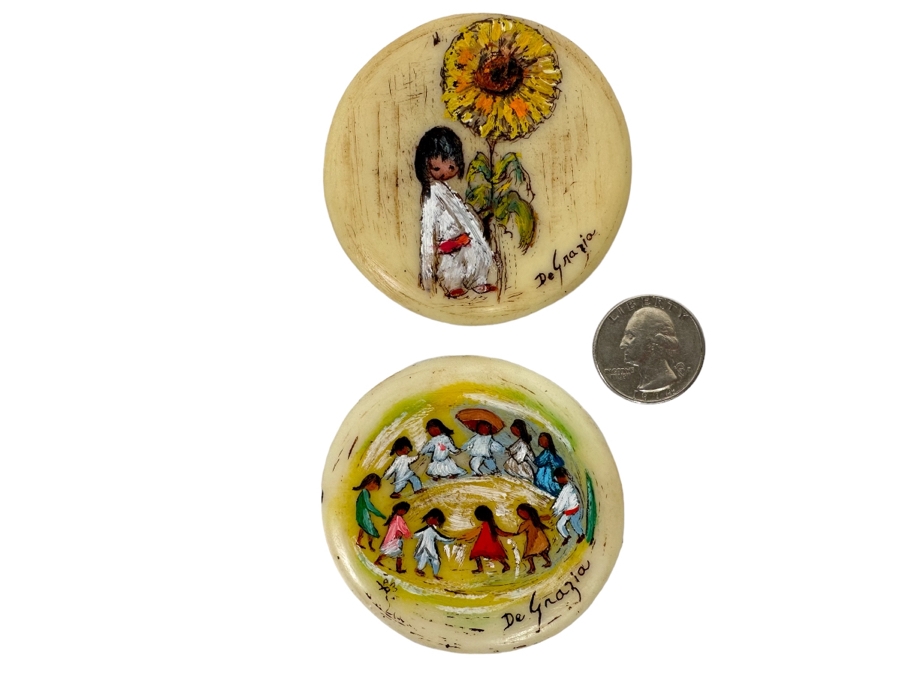 Pair Of Vintage Ted De Grazia Hand Painted Resin Pendants And Vintage 1985 De Grazia Goebel Figurine 5.5H [Photo 3]