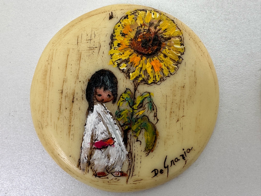 Pair Of Vintage Ted De Grazia Hand Painted Resin Pendants And Vintage 1985 De Grazia Goebel Figurine 5.5H [Photo 7]