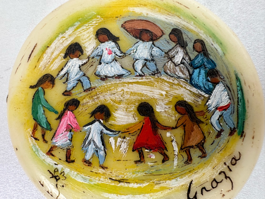 Pair Of Vintage Ted De Grazia Hand Painted Resin Pendants And Vintage 1985 De Grazia Goebel Figurine 5.5H [Photo 11]