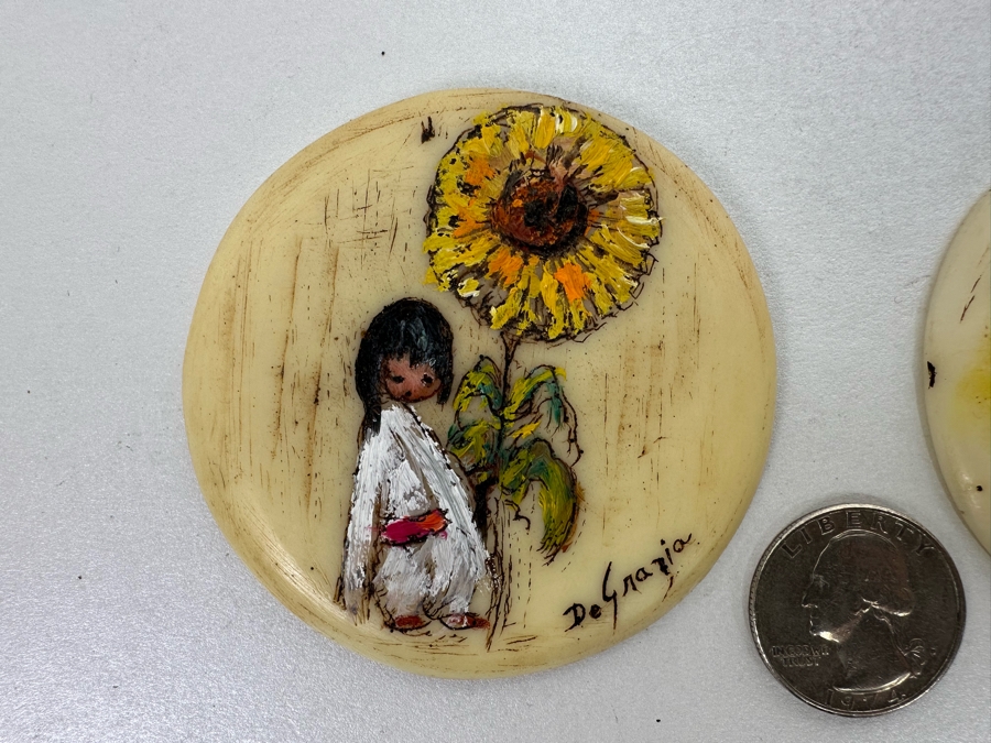 Pair Of Vintage Ted De Grazia Hand Painted Resin Pendants And Vintage 1985 De Grazia Goebel Figurine 5.5H [Photo 6]