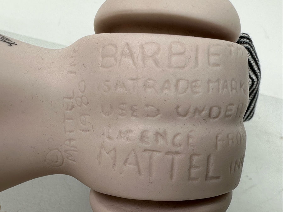 Rare Limited Edition Porcelain Barbie Doll Originally Sold For $550 Each In 1980 By Margaret Marschang And Patricia Wilson 18H Numbered 5 Of 1,000 Modelled After The 1959 Swimsuit Blonde Ponytail Barbie With Wooden Stand [Photo 13]