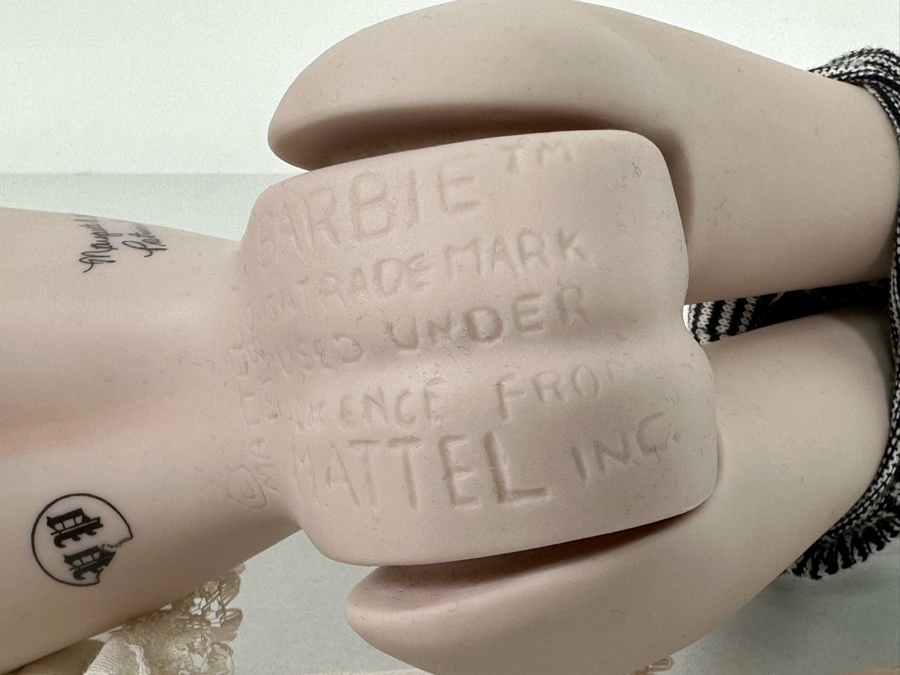 Rare Limited Edition Porcelain Barbie Doll Originally Sold For $550 Each In 1980 By Margaret Marschang And Patricia Wilson 18H Numbered 5 Of 1,000 Modelled After The 1959 Swimsuit Blonde Ponytail Barbie With Wooden Stand [Photo 14]