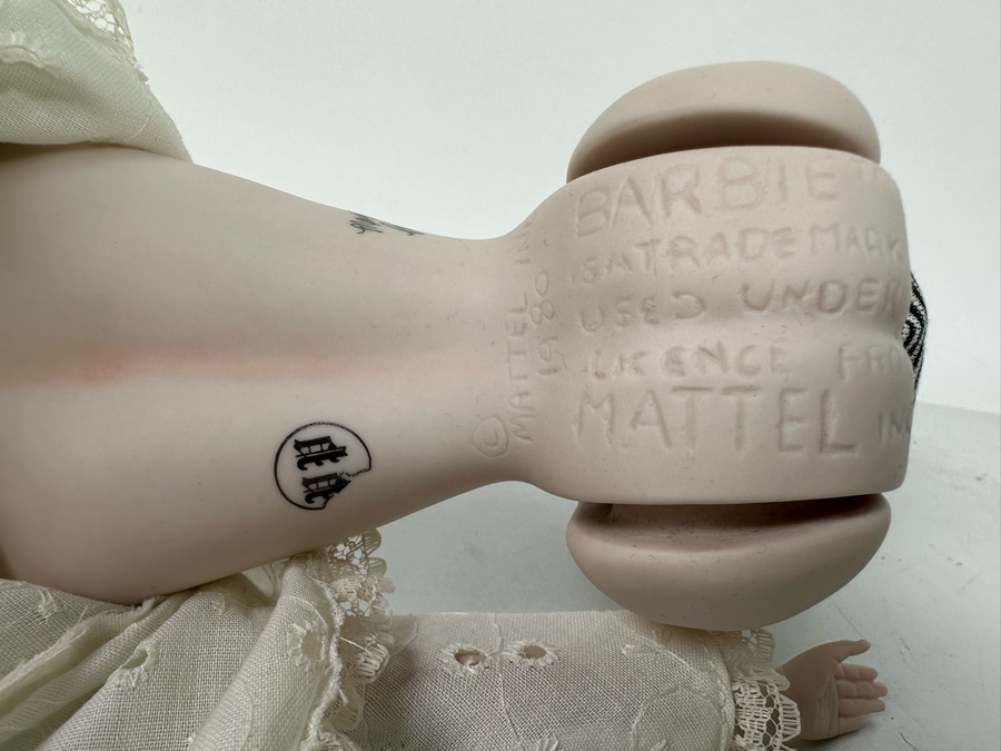 Rare Limited Edition Porcelain Barbie Doll Originally Sold For $550 Each In 1980 By Margaret Marschang And Patricia Wilson 18H Numbered 5 Of 1,000 Modelled After The 1959 Swimsuit Blonde Ponytail Barbie With Wooden Stand [Photo 12]