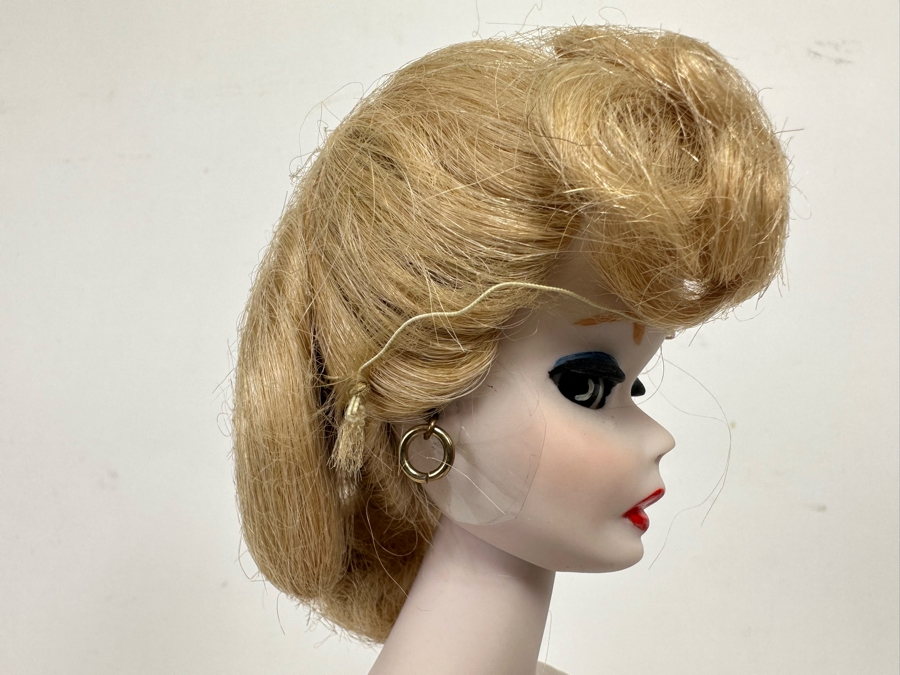 Rare Limited Edition Porcelain Barbie Doll Originally Sold For $550 Each In 1980 By Margaret Marschang And Patricia Wilson 18H Numbered 5 Of 1,000 Modelled After The 1959 Swimsuit Blonde Ponytail Barbie With Wooden Stand [Photo 7]