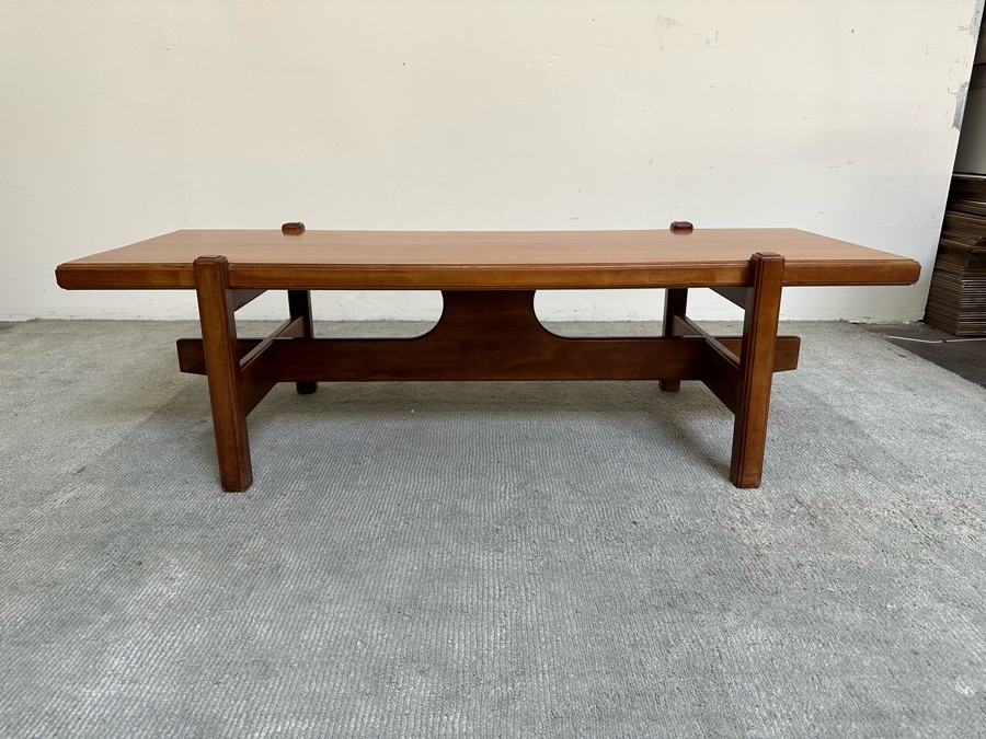 Mid-Century Modern Solid Teak Coffee Table Heavy 60W X 24D X 17H [Photo 3]