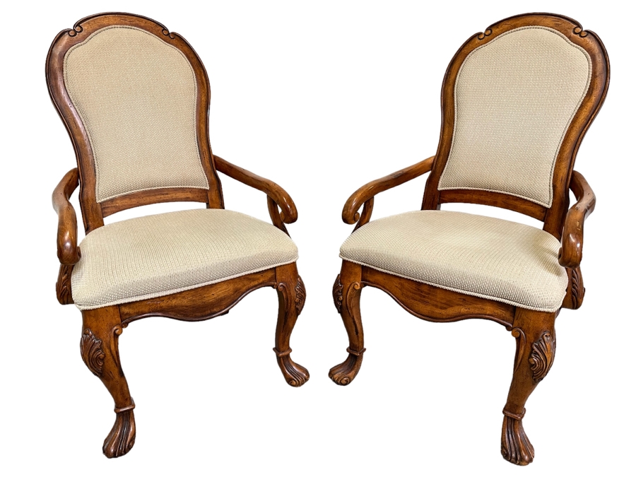 Pair Of Wooden Upholstered Armchairs 25W X 25D X 43H