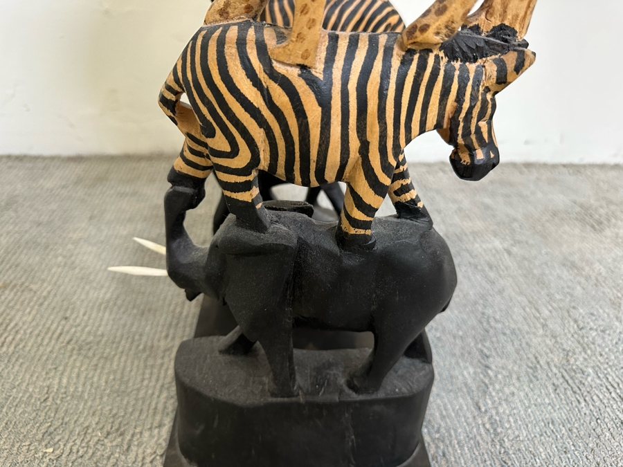 Hand Carved Animal Figural Side Table Made In Kenya 16W X 26H [Photo 6]