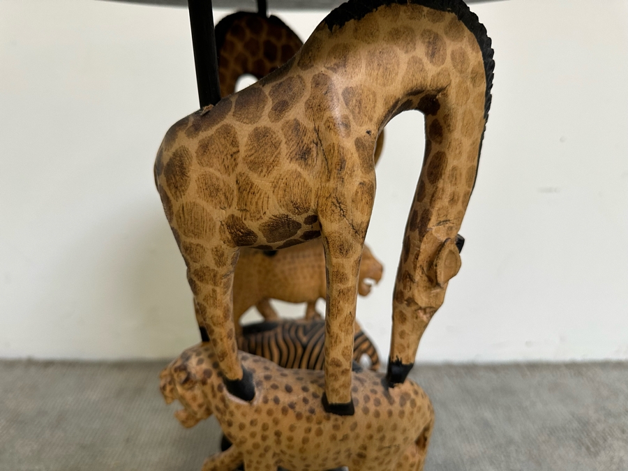 Hand Carved Animal Figural Side Table Made In Kenya 16W X 26H [Photo 4]