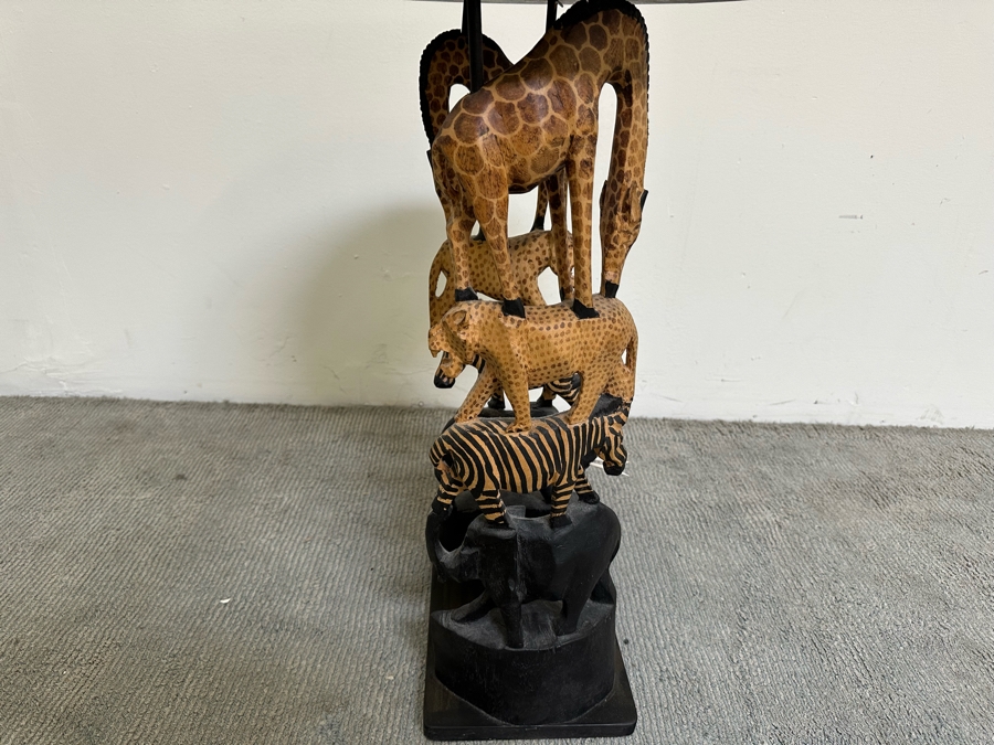 Hand Carved Animal Figural Side Table Made In Kenya 16W X 26H [Photo 7]
