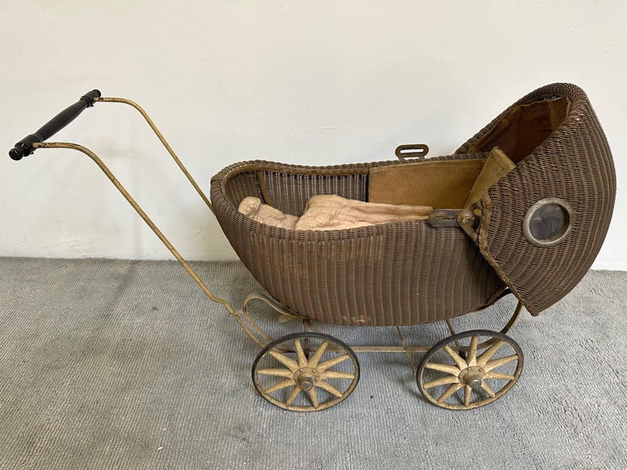 Vintage Kumfy-Kab Co Wicker Doll Carriage Buggy Made In La Porte, Indiana 44W X 17D X 29H  [Photo 3]