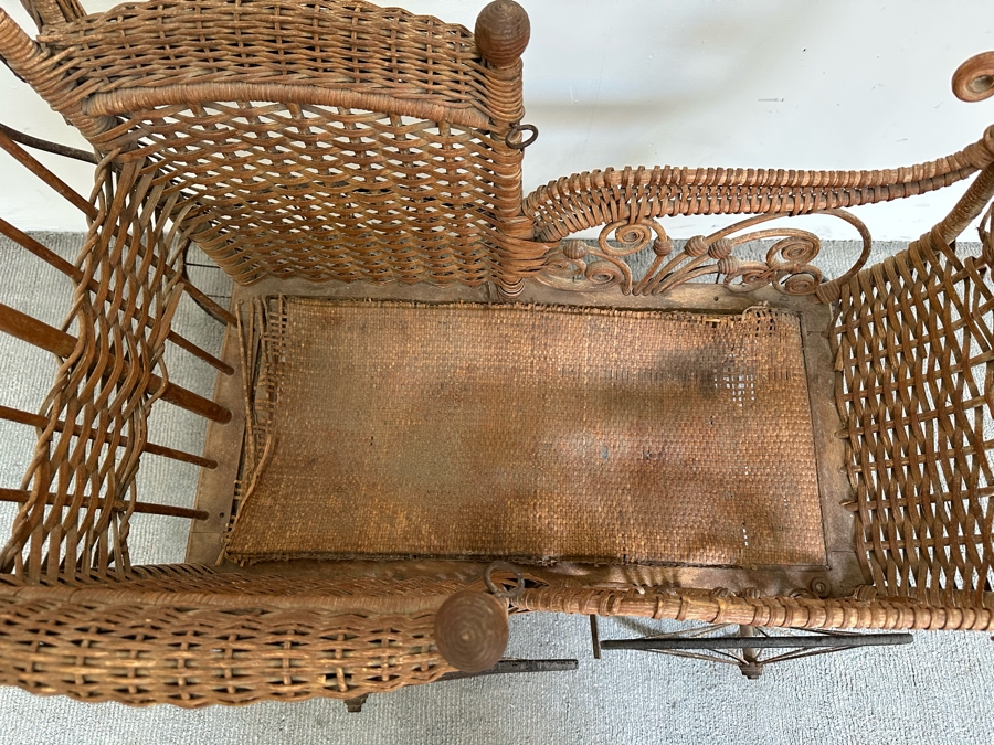 Antique Victorian Wicker Baby Carriage Buggy Perambulator Pram 44W X ...