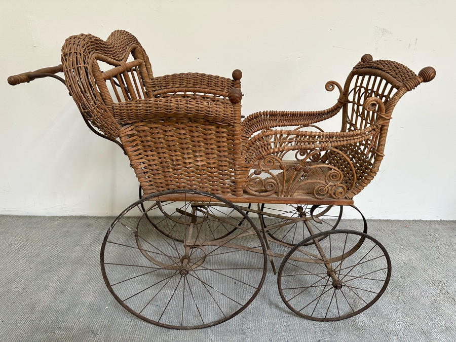 Antique Victorian Wicker Baby Carriage Buggy Perambulator Pram 44W X ...