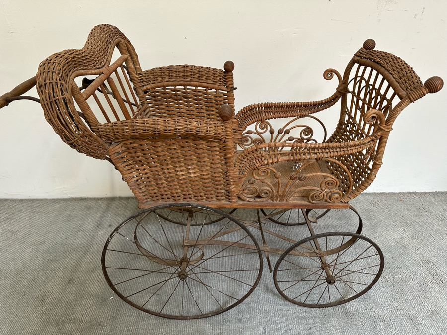 Antique Victorian Wicker Baby Carriage Buggy Perambulator Pram 44W X ...