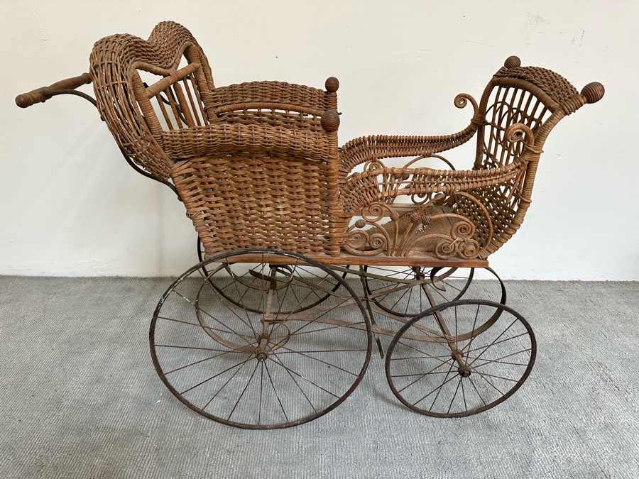 Antique Victorian Wicker Baby Carriage Buggy Perambulator Pram 44W X ...