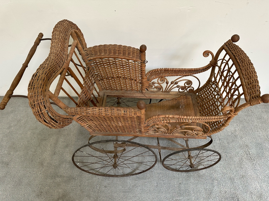 Antique Victorian Wicker Baby Carriage Buggy Perambulator Pram 44W X ...