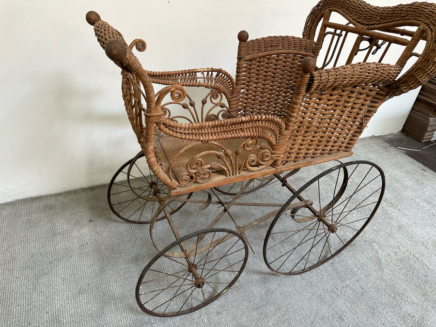 Antique Victorian Wicker Baby Carriage Buggy Perambulator Pram 44W X ...