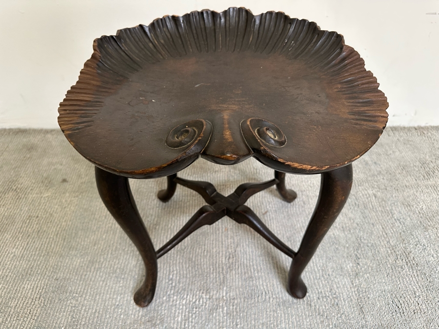 Antique Venetian Carved Wooden Shell Grotto Piano Stool (One Of The Legs Has Been Professionally Restored) 18W X 16D X 18.5H [Photo 2]