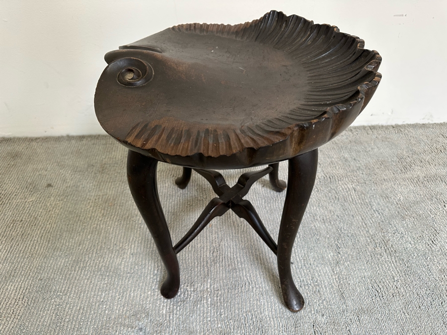 Antique Venetian Carved Wooden Shell Grotto Piano Stool (One Of The Legs Has Been Professionally Restored) 18W X 16D X 18.5H [Photo 9]