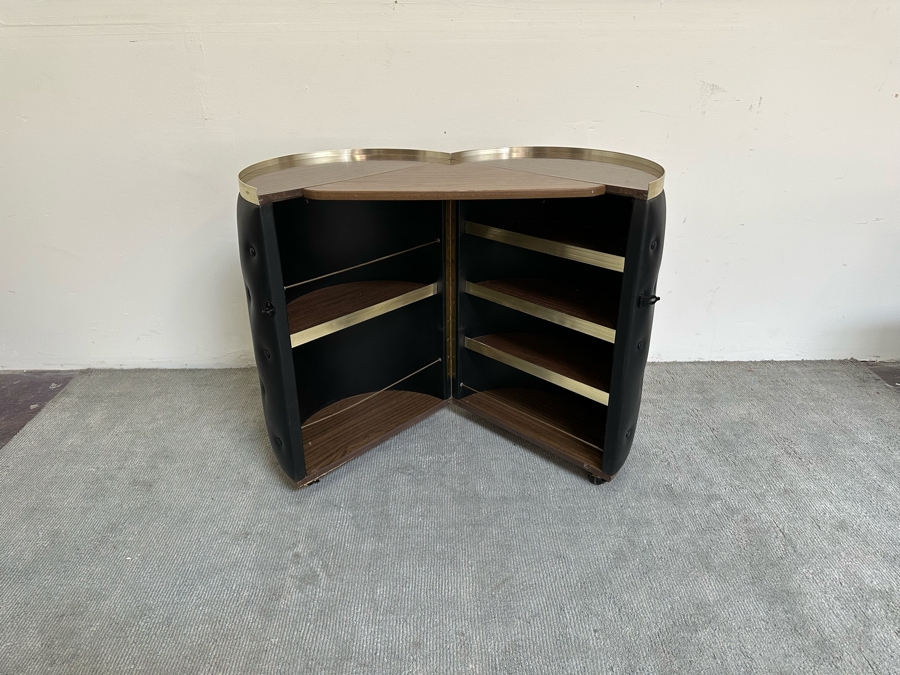 Vintage Retro Portable Round Barrel Bar With Casters Unfolds Into Bar With Shelving For Storage 40W X 20D - See Photos [Photo 11]