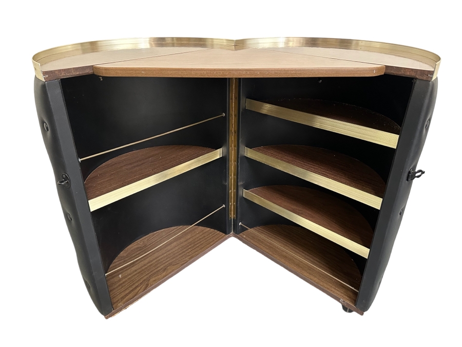 Vintage Retro Portable Round Barrel Bar With Casters Unfolds Into Bar With Shelving For Storage 40W X 20D - See Photos [Photo 3]