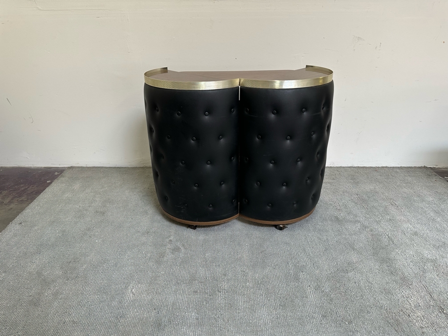 Vintage Retro Portable Round Barrel Bar With Casters Unfolds Into Bar With Shelving For Storage 40W X 20D - See Photos [Photo 13]